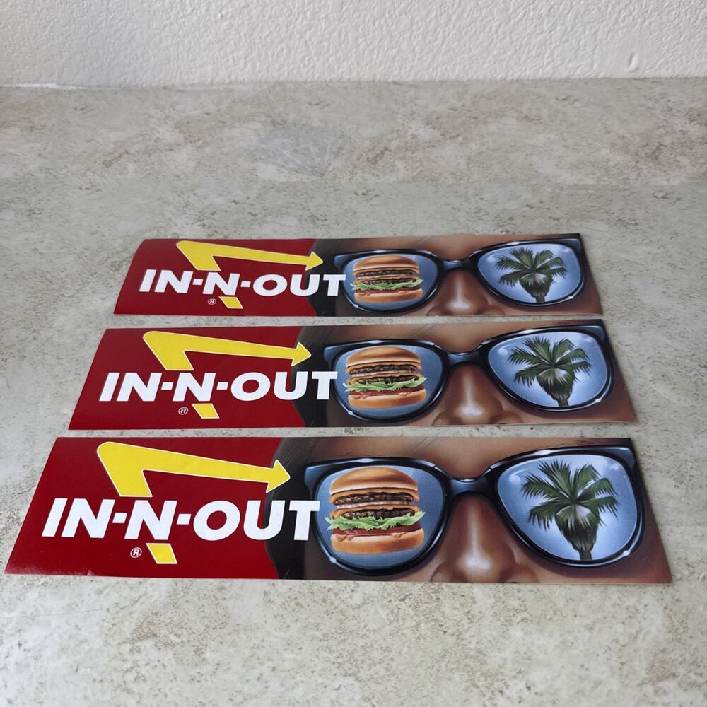 (3) 1980s In-N-Out Burger Bumper Sticker Southern California Fast Food Vintage